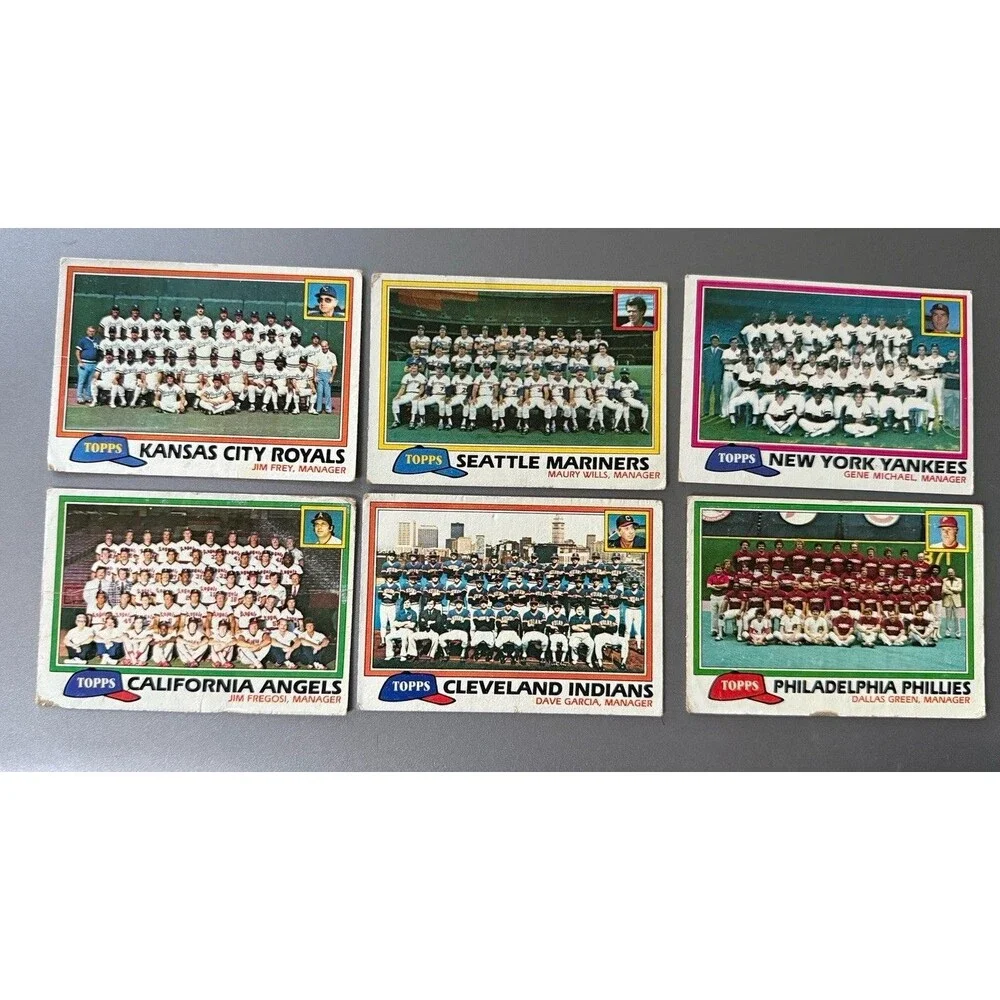 1981 Topps Baseball Team Checklist Lot 6 Yankees Phillies Mariners Clean Backs